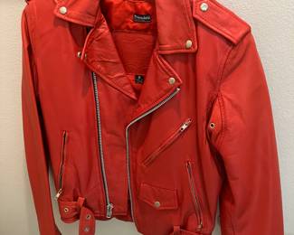 $100 	Ladies S Thinsulate Red Leather Jacket 
