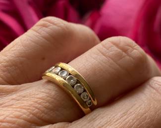 79	$195 	14kt carat gold band with diamonds sz 6 - 3.24gr 
