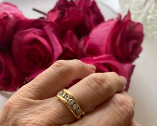 79	$195 	14kt carat gold band with diamonds sz 6 - 3.24gr 
