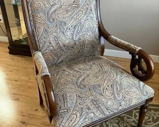 #4 - $136 - Upholstered 4-Leg Side Chair with Scroll Arms -Paisley Upholstery  27W X 21D X 41H