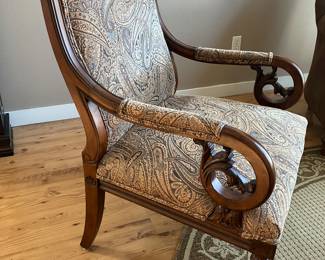 #4 - $136 - Upholstered 4-Leg Side Chair with Scroll Arms -Paisley Upholstery  27W X 21D X 41H