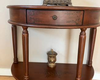 10	$90 	Demi Lune Table with One Drawer
		  36W X 17D X 32H
