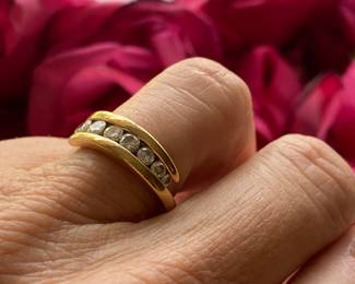 79	$195 	14kt carat gold band with diamonds sz 6 - 3.24gr 
