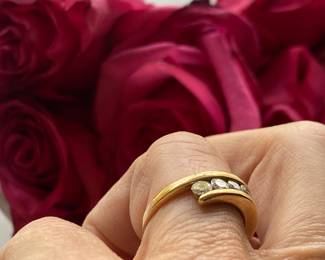 79	$195 	14kt carat gold band with diamonds sz 6 - 3.24gr 
