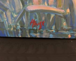 #E - $150 - House signed painting on canvas Lakehouse 48Wx 36T