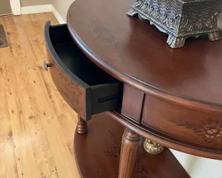 10	$90 	Demi Lune Table with One Drawer
		  36W X 17D X 32H
