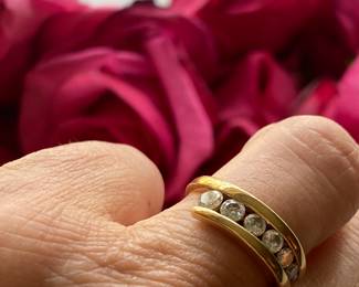 79	$195 	14kt carat gold band with diamonds sz 6 - 3.24gr 
