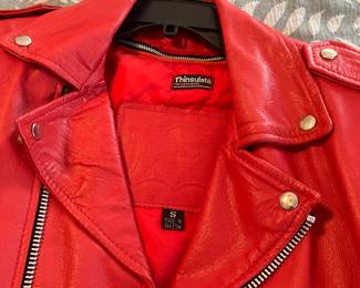 $100 	Ladies S Thinsulate Red Leather Jacket 

