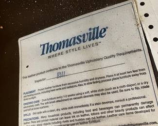 12	$425 	Thomasville Leather Sofa - Brown. 
		  75W X 23D X 36H
