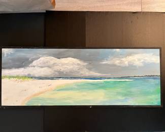 #H - $250 Dan Dunn original oil painting on canvas Fort Pickens scene - rustic wood painted frame - black 47"Wx17 1/2"T