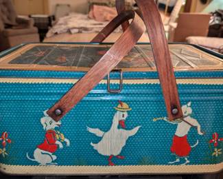 VINTAGE MOTHER GOOSE TIN PICNIC BASKET