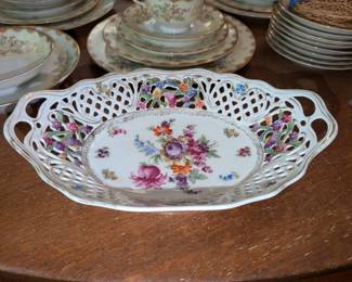 ANTIQUE SCHUMANN GERMANY HANDLED OVAL DISH WITH RETICULATED EDGES