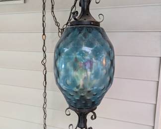 VINTAGE BLUE GLASS HANGING LAMP
