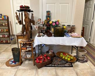Antique wood bowls and baskets