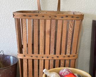 Antique slat wood grocery buggy cart