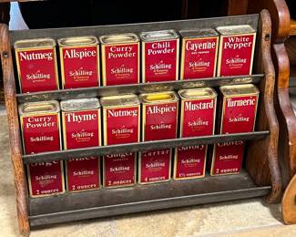 Wood and tin spice rack