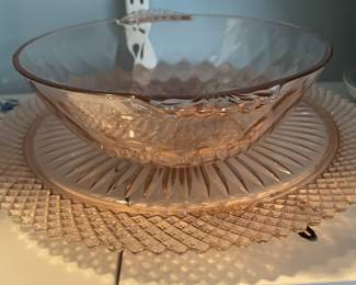 Pink depression plate and bowl.