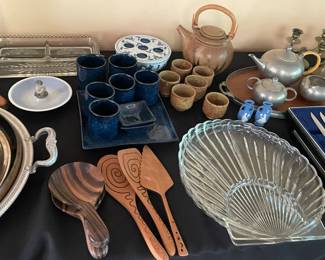 Assorted pottery and other items.