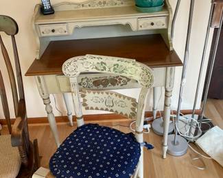 Stenciled desk with matching chair.