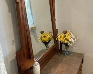 Antique four-piece bedroom set, made in Amish Country. King size bed, bureau and two night stands.