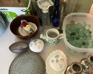 Assorted marbles and other items.