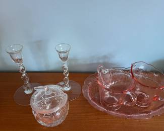 Pink depression glassware.