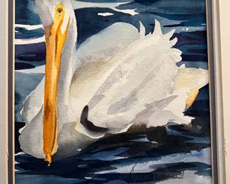 Teresa Justice White Pelican Watercolor
