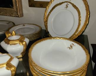 Gold Trimmed Dinnerware with "S" and "P" monogram.