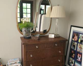 Antique chest, mirror 