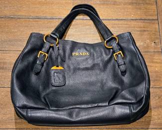 Prada Vitello Daino Black Leather Shoulder Bag