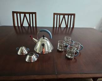 Retro Alessi  Michael Graves Bird Shaped Whistle Kettle, Creamer Sugar & Mugs Set