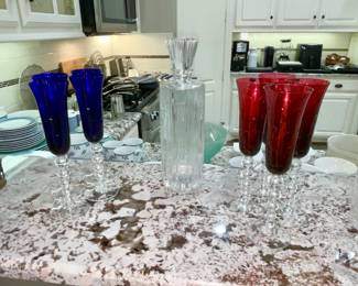 St. Louis Bubble Crystal Flutes (Cobalt Blue & Tommy Red)