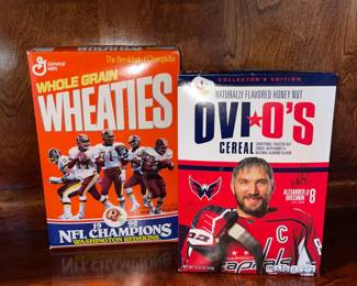 Redskins and Capitals cereal boxes
