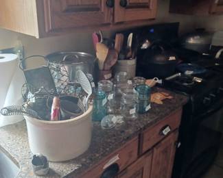 Vintage utensils/ crocks/ mason jars