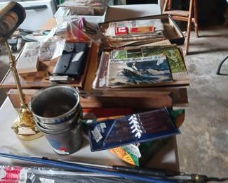 Old Newspapers/ Calanders/ Crafts/ Wood levels/ Vintage slide rules 