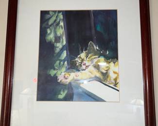 Original charming sleeping cat watercolor