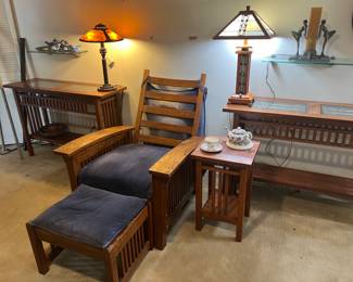 Stickley Mission Oak Morris chair and ottoman and other Mission style furniture