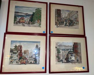 A series of colored watercolors (prints?) of San Francisco in the late 1940's