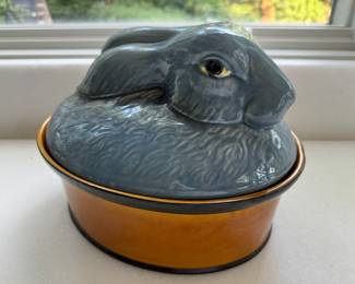 Rare old majolica rabbit tureen