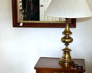 Henkel Harris side table , matching brass lamps, antique mirrors....