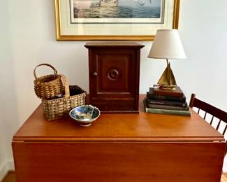 Dropleaf table, John Barber, old baskets, hand thrown pottery...