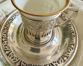 Sterling silver demitasse with plates and spoons