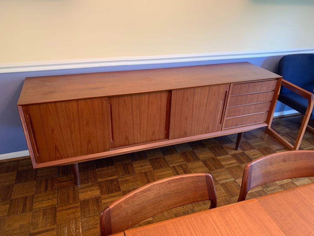 Danish teak extra large credenza/buffet size 78.5” x 18.5” x 29.5”