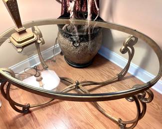 Glass Top Table with Brass Base
