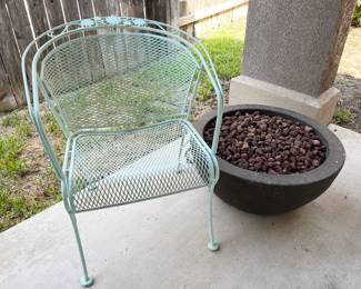 Metal chair and propane lava rock bowl