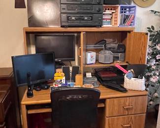 Office Desk, Office Chair, Acer Monitors, Sanyo Stereo System