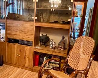 Bentwood Cane Rocking Chair, MCM Modern Curio Cabinet