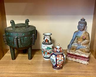 Vintage Chinese Ice Bucket….James Mont Style…It is green bronze ware. Wooden Buddha Statue