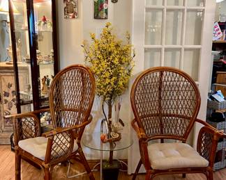 MCM Bamboo Chairs & Retro Chrome & Glass Table