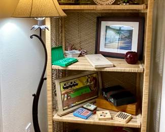 Retro/MCM Wicker Shelf, Metal Floor Lamp